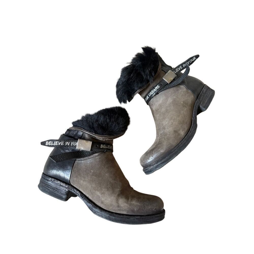 A.S‎ 98 Stian Leather Fur Ankle Biker Boots size 38 US Nebbia Nero
